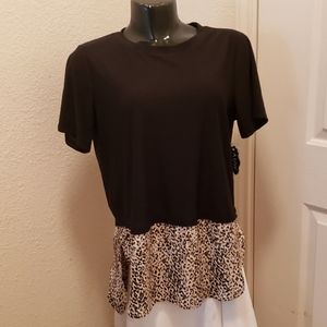 AUW Black and Leopard Print Blouse